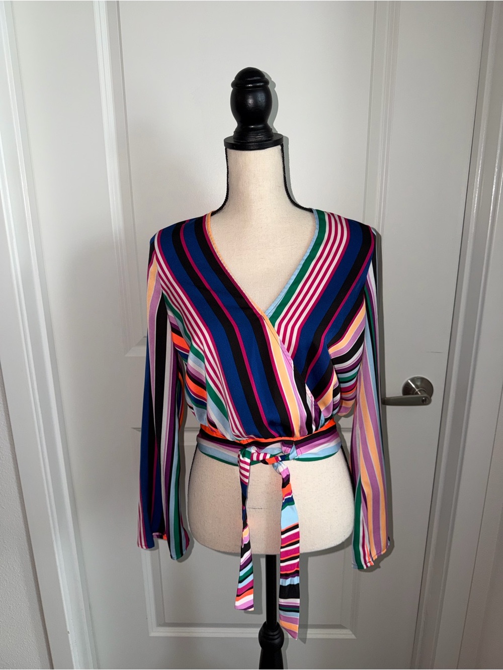 Express Multicolor Striped Wrap Blouse